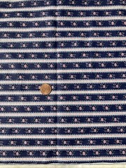 VTG Blue Ticking Stripe Fabric Petite Pink Rose 90 Fabric Traditions 1 1/3 yd +