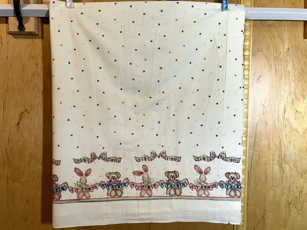 Daisy Kingdom Tisket Tasket Bear Bunny Bows Double Border Cotton Fabric 45″ x36″