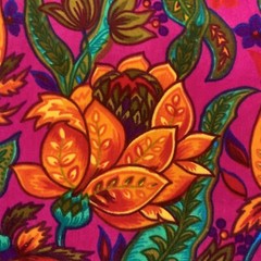 Stunning Vintage 60s 70s Neon Gothic Floral Velveteen Fabric 36×35.5”