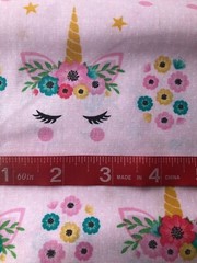 1 Yard Pre-Cut Unicorns Floral Crowns on Pink Quilting Cotton Fabric