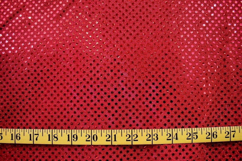 4MM RED SEQUINS ON RED METALLIC POLYESTER FABRIC BY THE YARD
