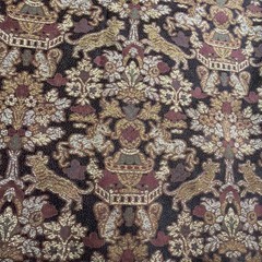 Vtg Unicorn Brocade Tapestry Fabric Animals Floral Maroons Gold 4.25 Yards 54” W