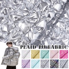 3D Bubble Plaid Puff Shiny PU Fabric Cotton Padded Quilted Embossed Waterproof