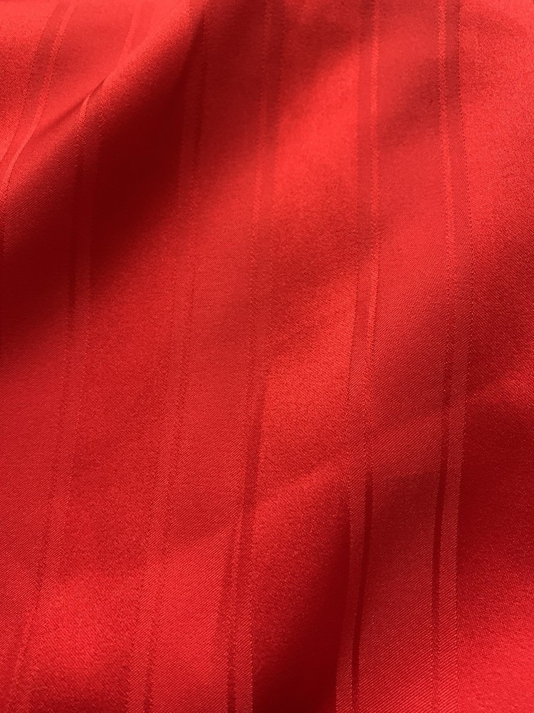 Vintage Bright Red Fabric 61” X 93” 2.5 Yards Stripes Very Silky Polyester ?