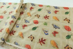 7Y 90s Erlanger Blumgart Ecological Squares Tan Cotton Fabric Leaves Butterflies