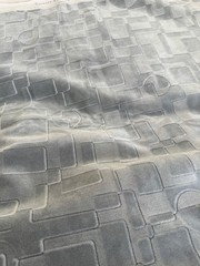 Vintage 70’s Grey Velvet Upholstery Fabric Modern Geometric Print 3+ yards x 58″