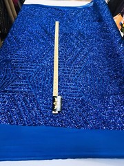 ROYAL BLUE GEOMETRIC DESIGN WITH SEQUIN ON A 4 WAY STRETCH MESH-
