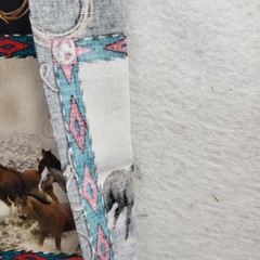 Vintage Wild Horses mustang fabric panel for wall hang or pillow
