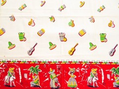 Vintage Fabric Piece 36″ x 25.5″ Cotton Multi Color Latin American Red Border