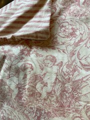 Pink Cherib Toile+Stripes Duvet Cover 84×84 CUTTER Nancy Koltes Fine Linen Italy