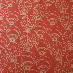 Seashell Fabric Remnants 2pc Coral Cream Coastal Nautical Cotton Quilting Craft