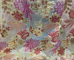 1.5 Yard PINK GOLD WHITE Metallic Brocade ORGANZA Fabric 58” Width