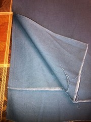 Med. blue cotton canvas/satin weave fabric, 90.5″ (2.1yd)L x 47″W, new bolt cut
