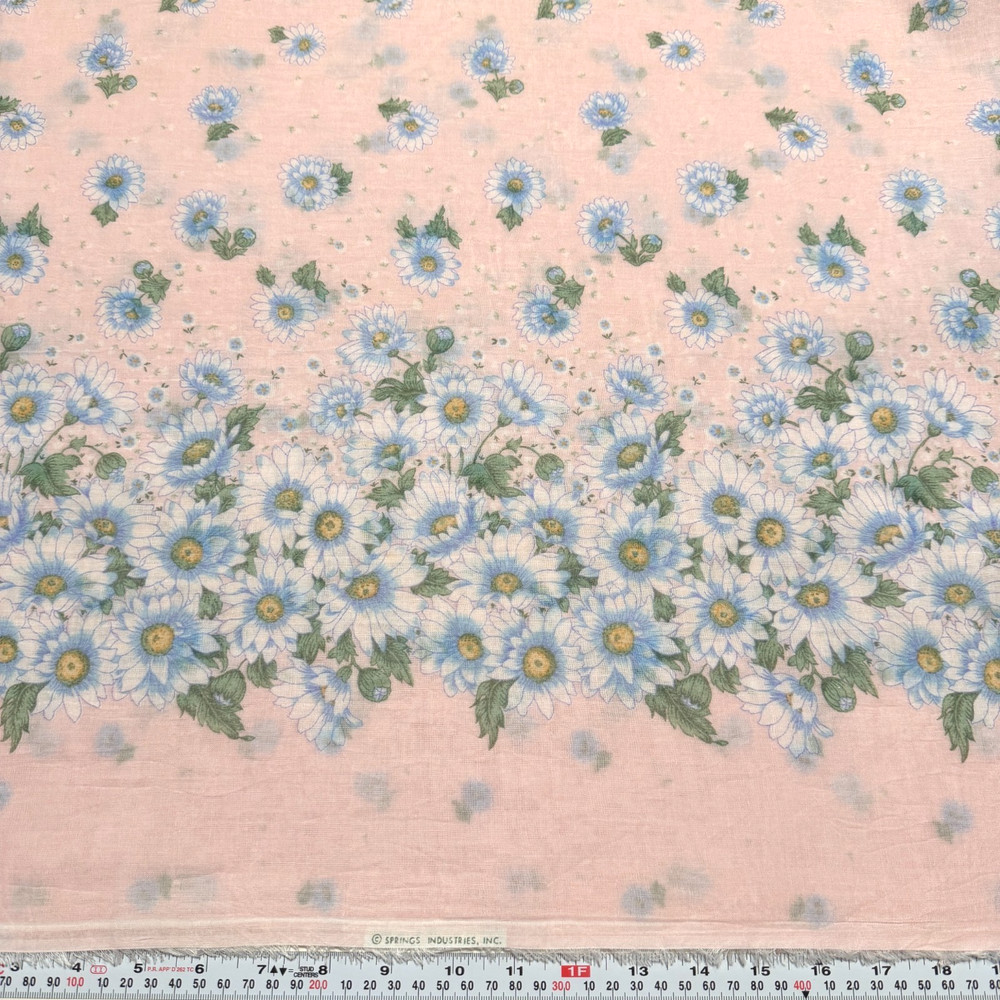 Vintage Springs Ind. Floral on Pink SHEER Single Border Voile Fabric 1.5 Yards