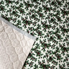 Holiday/Christmas Holly Print Quilted Cotton Fabric Cut Piece White Green Red