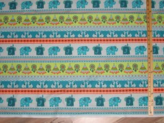 Boho Baby Blue/Green Novelty Stripe Elephant Indian Fabric 1/2 Yard #4303