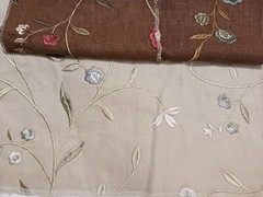 Randolph Alexander Linen Blend Floral Embroidered Fabric Samples Tan Blue Brown