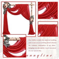 2 Panels 20FT Red Chiffon Wedding Arch Drapes Sheer Backdrop Curtain Decor