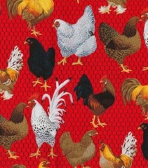 Red Chickens – Roosters Novelty Fabric by Fabric Traditions, Half Yard