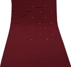 Sushila Vintage Maroon Sari Remnant Scrap Blend Silk Hand Embroidered Fabric