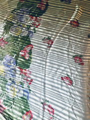 VTG Semi Sheer Large Floral Silk w/Satin Stripe w/ Border Print 45″ X 189″