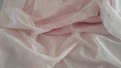Discount embroidered pink Voile 110″ wide by yard. Semi sheer. Free swatches.