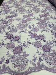 “Lavender Beaded Lace Fabric with Sequins & Floral Embroidery by the Yard”