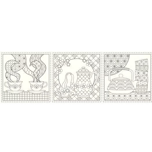 Patchwork Sewing Fabric Sashiko Teatime Natural Printed Panel 50x137cm