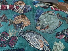 Upholstery Jaquard Tapestry Fabric Ocean Fish Green Red Yellow White 3+ yds