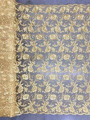 Dakota GOLD Polyester Corded Floral Embroidery on Mesh Lace Fabric by the Yard