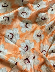 5.47 Yds Peach Metallic Floral Chiffon Fabric 44” Wide Elegant Fabric