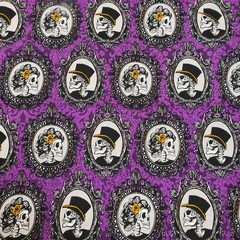 Steam Punk PURPLE Oval Dasmark Cameo Skull Top Hat Adored Flowers 1 Yd