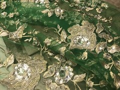 Rhinestone Floral Embroidery French Lace Fabric 50” Width Sold By The Yard