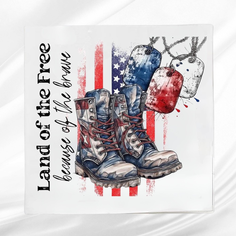 Military Boots Fabric Panel ~ Veteran Quilt Block ~ Square fabric panel