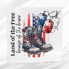 Military Boots Fabric Panel ~ Veteran Quilt Block ~ Square fabric panel
