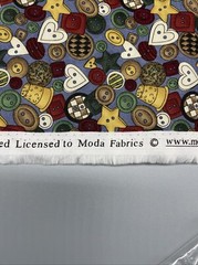 Material Girls Buttons Print Fabric Cotton Moda 1 2/3 Yd Piece Hearts Dark