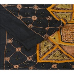 Sanskriti Vintage Pallu Fabric Pure Silk Hand Beaded Black Decor Craft 44X46