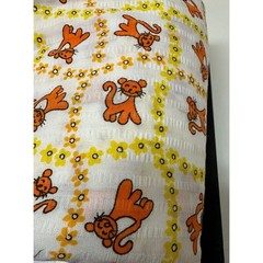 Vintage 1970s Seersucker Fabric 3 Yards 44″ Wide Orange Cat Floral Kitschy Retro