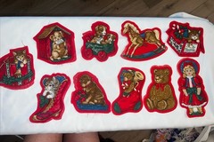 VTG Christmas Fabric Pillow Cut Out Ornaments Ready To Sew And Stuff Lot Of 10