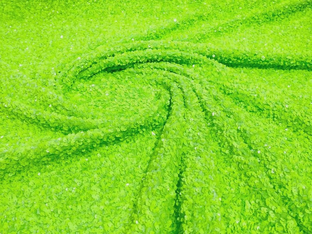Neon Green Sequin Fabric Lime Green Couture Full Coverage 44 Inch