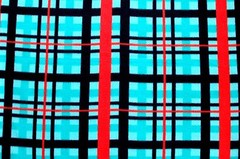 BTY PREP PLAID BLACK & ORANGE STRIPES ON TURQUOISE FLEECE FABRIC YD 60 X 36″