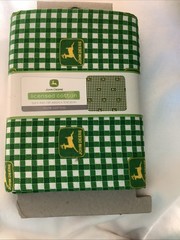 New Unopened John Deere Logo Sewing Fabric Gingham Green White 36 x 43-inch