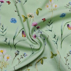 55” Wide Green Floral Butterfly Arabian Robe Fabric Rayon Viscose Material Baby