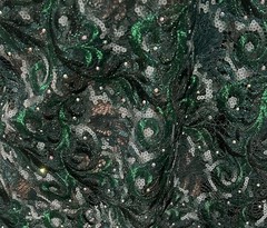1 Yard Green Silver Rhinestone Sequins Embroidered Lace Fabric 50” Width