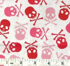 Skulls – Red and Pink on White by David Textiles – Quilt Fabric – Fat Quarter