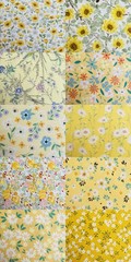 50 PCS 5×5 Inch 100% Cotton Floral Fabric Squares Bundles Yellow Quilting DIY