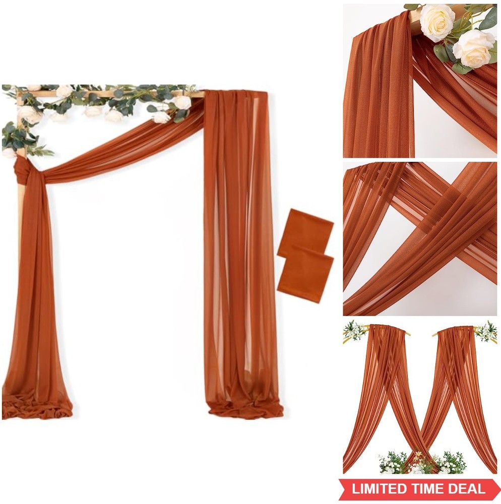 Terracotta Wedding Arch Draping Fabric 2 Panels 29 x 20 FT Gauze Curtains Sheer