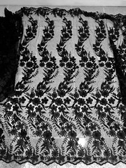 Black 3D Flower Beaded Embroidered Mesh Lace Fabric 50” Wide 1 Yard