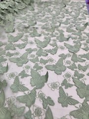 3D Butterfly Design Lace Sage Embroidered 3D Butterfly Lace By Yard For Dress