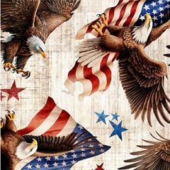 1776•250th Anniversary•Eagle & Flag Toss Fabric! 1yd BTY•Cotton•Birch•Fast Ship!